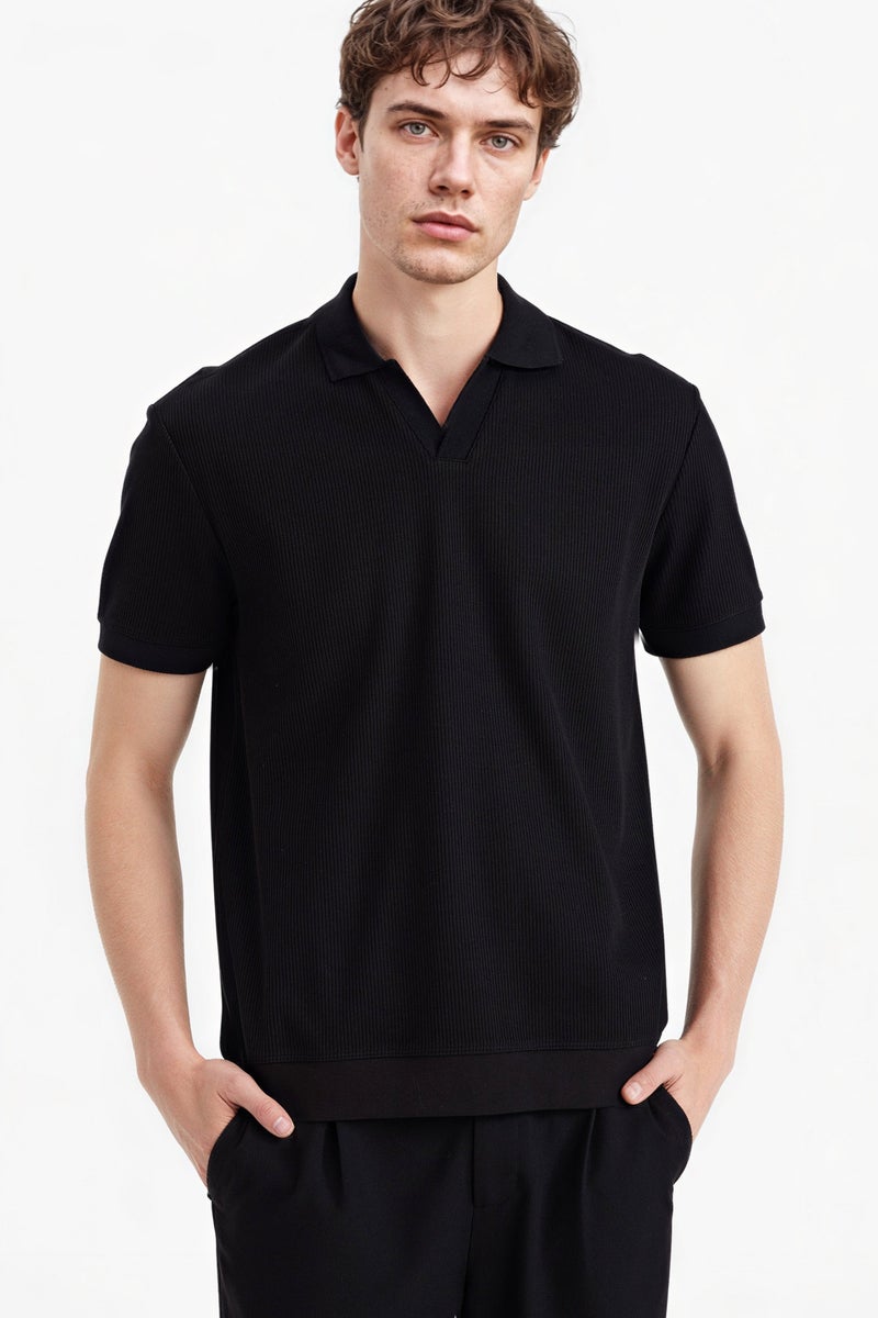 DeFacto Black Man Regular Fit Pleated Polo T-Shirt Casual - Image 1